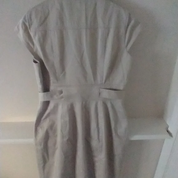 Calvin Klein Cap Sleeve Band Collar Button Front‎ Sash Belt Beige Dress Size 10 - Picture 4 of 11